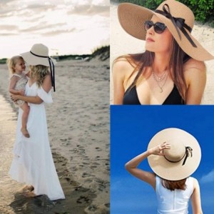 Sun Hats Womens Floppy Summer Sun Beach Straw Hat- Foldable Wide Brim Hats with Bowknot UPF50 - B01-1pack-khaki - CF18SCZ6H6L...