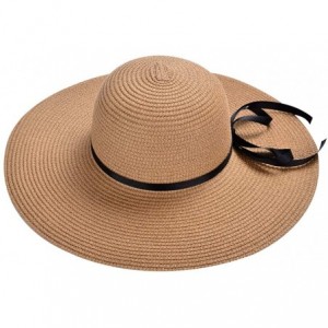 Sun Hats Womens Floppy Summer Sun Beach Straw Hat- Foldable Wide Brim Hats with Bowknot UPF50 - B01-1pack-khaki - CF18SCZ6H6L...