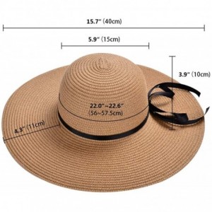 Sun Hats Womens Floppy Summer Sun Beach Straw Hat- Foldable Wide Brim Hats with Bowknot UPF50 - B01-1pack-khaki - CF18SCZ6H6L...
