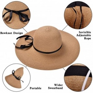 Sun Hats Womens Floppy Summer Sun Beach Straw Hat- Foldable Wide Brim Hats with Bowknot UPF50 - B01-1pack-khaki - CF18SCZ6H6L...