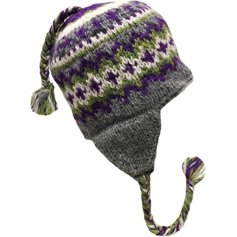Skullies & Beanies Nepal Hand Knit Sherpa Hat with Ear Flaps- Trapper Ski Heavy Wool Fleeced Lined Cap - Pinks - CW11BH300DD ...