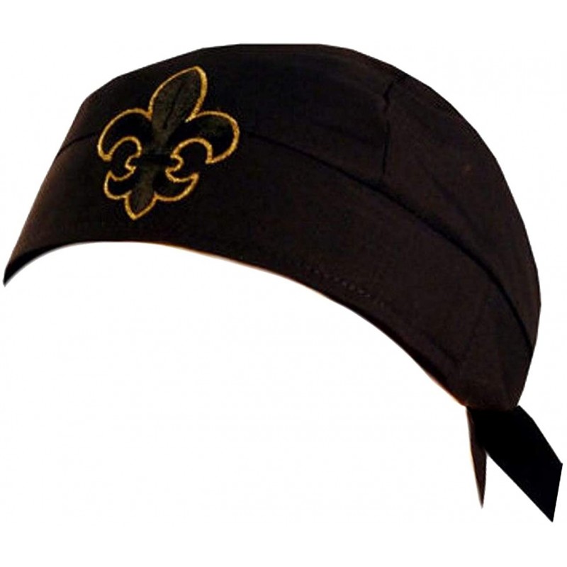 Skullies & Beanies Specialty Skull Cap - Biker Caps Fleur De Lis Patch on Black Headwraps - CH12ELHOGJ5 $15.60