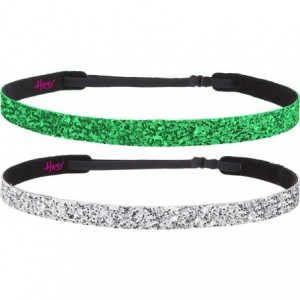 Headbands 2pk Women's Adjustable Non Slip Skinny Bling Glitter Headband Silver Duo Pack - Silver & Emerald Green - CL11RV4TA5...