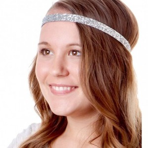 Headbands 2pk Women's Adjustable Non Slip Skinny Bling Glitter Headband Silver Duo Pack - Silver & Emerald Green - CL11RV4TA5...