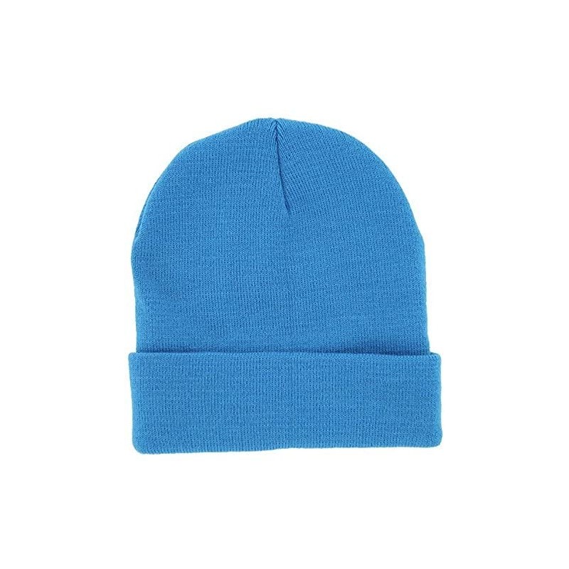 Skullies & Beanies Plain Knit Cap Cold Winter Cuff Beanie (40+ Multi Color Available) - Turquoise - CB11OMKKORZ $17.32