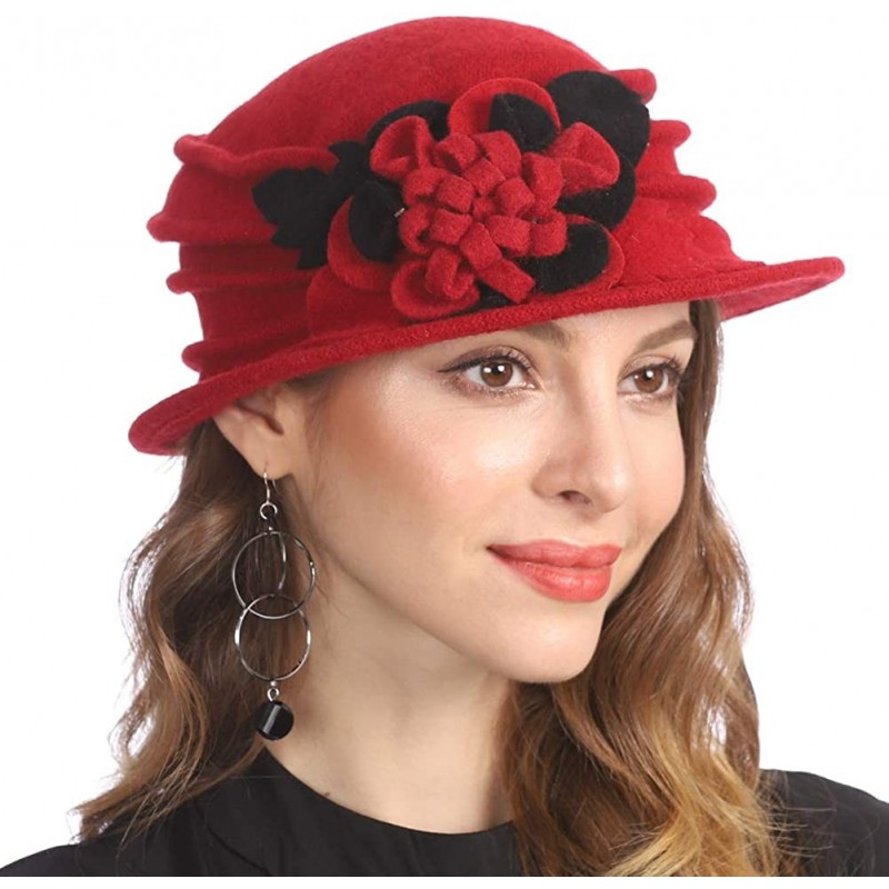 Berets Women's Winter Warm 100% Wool Beret Beanie Cloche Bucket Hat - Red - CP18Y9CSH7X $19.00