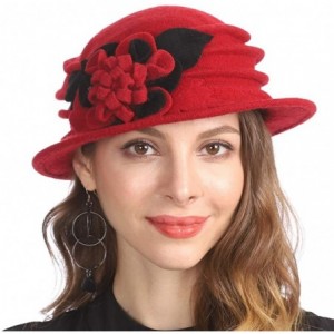 Berets Women's Winter Warm 100% Wool Beret Beanie Cloche Bucket Hat - Red - CP18Y9CSH7X $19.00