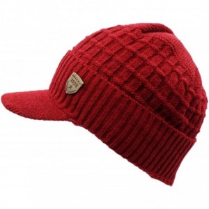 Skullies & Beanies Men Women Winter Knit Visor Cuff Beanie Fleece Lined Warm Ski Skull Cap - Red - CG18KOEAUUQ $9.47