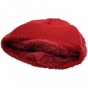 Skullies & Beanies Men Women Winter Knit Visor Cuff Beanie Fleece Lined Warm Ski Skull Cap - Red - CG18KOEAUUQ $9.47