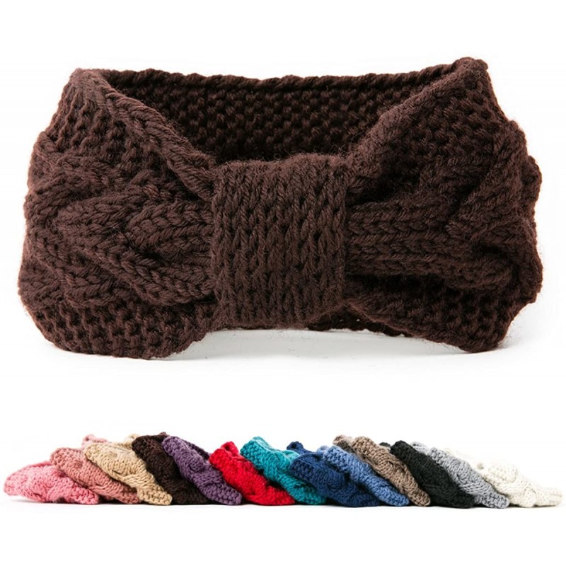 Cold Weather Headbands Women's Chunky Cable Knitted Turban Headband Ear Warmer Head Wrap - 1 Dark Brown - CS186W3XM28 $9.74