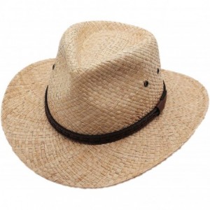 Cowboy Hats Raffia Straw Cowboy Western Fedora Sun Hat- Silver Canyon- Natural - Natural - CN18U0577GW $82.23