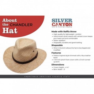 Cowboy Hats Raffia Straw Cowboy Western Fedora Sun Hat- Silver Canyon- Natural - Natural - CN18U0577GW $37.29