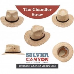 Cowboy Hats Raffia Straw Cowboy Western Fedora Sun Hat- Silver Canyon- Natural - Natural - CN18U0577GW $37.29