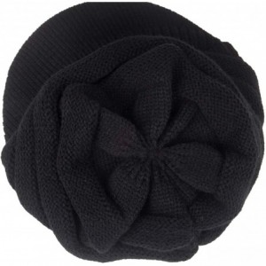 Skullies & Beanies Womens Hats Winter Beanie with Brim Warm Cable Knit Newsboy Cap Visor with Sequined Flower - H-black 2 - C...