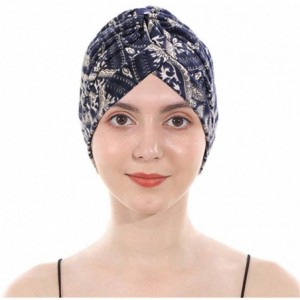 Skullies & Beanies Women's Cotton Turban Elastic Beanie Printing Sleep Bonnet Chemo Cap Hair Loss Hat - Navy002 - CX196OTYCD2...