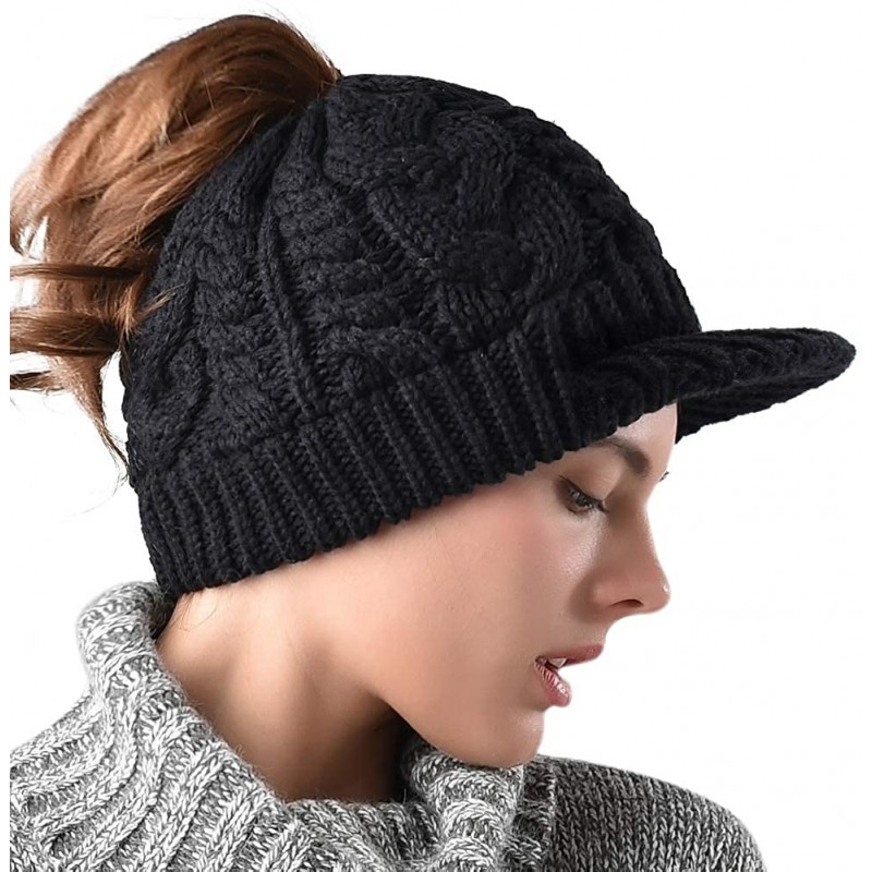 Skullies & Beanies Women Hat Knit Skull Beanie Winter Outdoor Runner Messy Bun Ponytail Cap - 19-black - C118NELOIZK $13.87