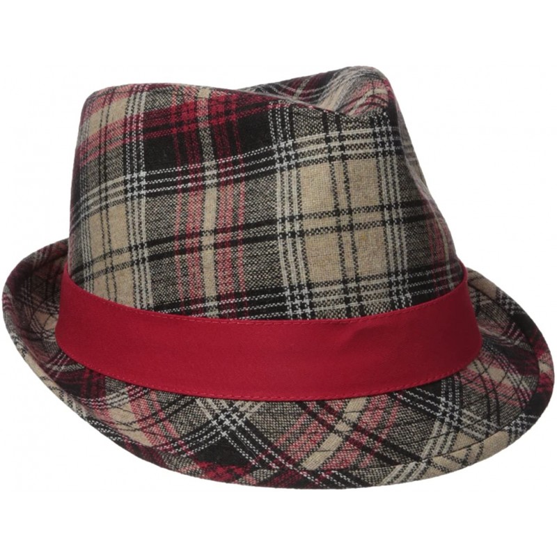 Fedoras Men's Wool Blend Plaid Fedora with Solid Band and Loop - Red - CC12H9AJTLZ $26.85