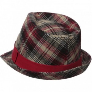 Fedoras Men's Wool Blend Plaid Fedora with Solid Band and Loop - Red - CC12H9AJTLZ $26.85