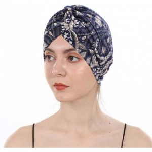 Skullies & Beanies Women's Cotton Turban Elastic Beanie Printing Sleep Bonnet Chemo Cap Hair Loss Hat - Navy002 - CX196OTYCD2...