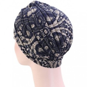 Skullies & Beanies Women's Cotton Turban Elastic Beanie Printing Sleep Bonnet Chemo Cap Hair Loss Hat - Navy002 - CX196OTYCD2...