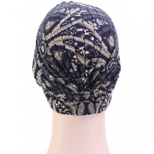 Skullies & Beanies Women's Cotton Turban Elastic Beanie Printing Sleep Bonnet Chemo Cap Hair Loss Hat - Navy002 - CX196OTYCD2...