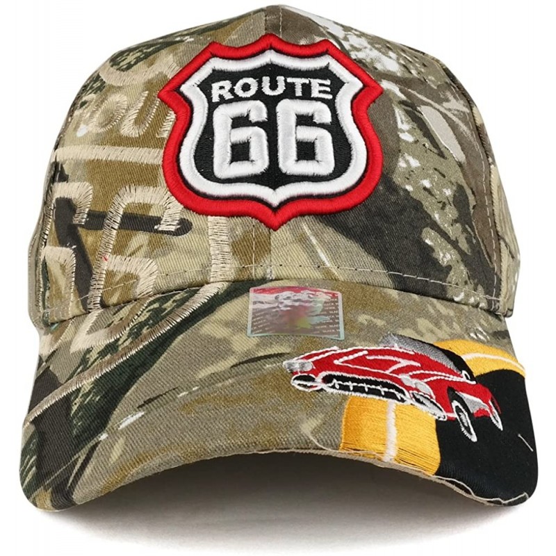 Baseball Caps Route 66 Classic Car Embroidered Structured Baseball Cap - Hunting Camo - C61863EUW4M $11.53