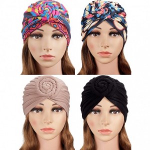 Skullies & Beanies 4 Pieces Turban Flower Head Wrap Beanie Scarf Cap Hair Loss Hat for Men and Women (Style 5) - CZ18AZUZUAM ...