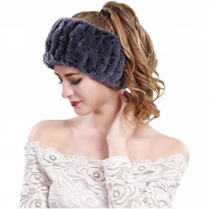 Cold Weather Headbands Rabbit Fur Headband - Winter Knit Neck Warmer Real Fur Headbands Women Scarf Muffler - Violet - C818HH...