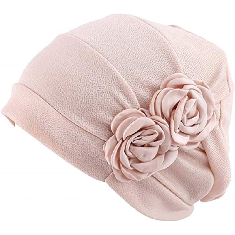 Skullies & Beanies Women Chemo Hat Beanie Flower Headscarf Turban Headwear for Cancer - 1a15-polyester-beige - CB18895KENS $8.68