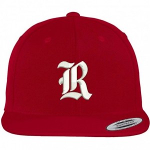 Baseball Caps Old English R Embroidered Flat Bill Snapback Cap - Red - CY12F1DYZZ3 $20.42