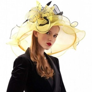 Sun Hats Women's Organza Kentucky Derby Tea Party Hat - Design 3 - Yellow - CE18T6I68H4 $13.87