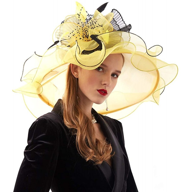 Sun Hats Women's Organza Kentucky Derby Tea Party Hat - Design 3 - Yellow - CE18T6I68H4 $13.87