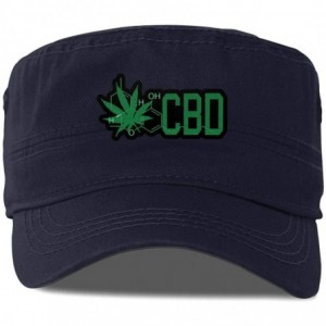 Baseball Caps CBD Cannabidiol Marijuana Leaf Cadet Army Cap Flat Top Sun Cap Military Style Cap - Navy - CC18XX73AZD $22.26