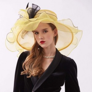 Sun Hats Women's Organza Kentucky Derby Tea Party Hat - Design 3 - Yellow - CE18T6I68H4 $13.87