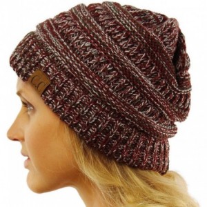 Skullies & Beanies Quad Color Warm Chunky Thick Stretchy Knit Slouchy Beanie Skull Cap Hat - Wine - CE12KANMF8R $10.55