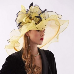 Sun Hats Women's Organza Kentucky Derby Tea Party Hat - Design 3 - Yellow - CE18T6I68H4 $13.87