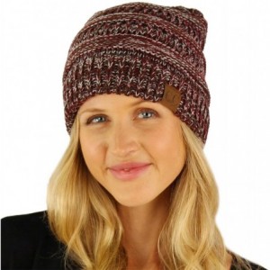 Skullies & Beanies Quad Color Warm Chunky Thick Stretchy Knit Slouchy Beanie Skull Cap Hat - Wine - CE12KANMF8R $10.55