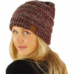 Skullies & Beanies Quad Color Warm Chunky Thick Stretchy Knit Slouchy Beanie Skull Cap Hat - Wine - CE12KANMF8R $10.55