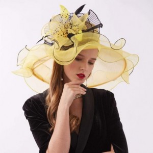 Sun Hats Women's Organza Kentucky Derby Tea Party Hat - Design 3 - Yellow - CE18T6I68H4 $13.87