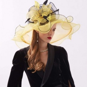 Sun Hats Women's Organza Kentucky Derby Tea Party Hat - Design 3 - Yellow - CE18T6I68H4 $13.87