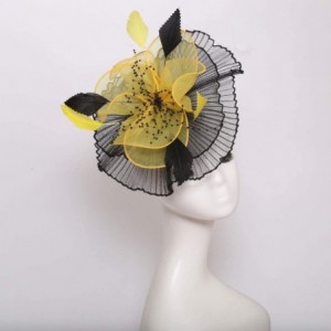 Sun Hats Women's Organza Kentucky Derby Tea Party Hat - Design 3 - Yellow - CE18T6I68H4 $13.87