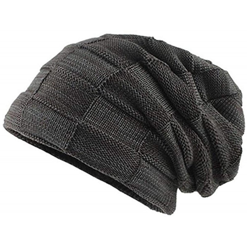 Skullies & Beanies Men's Thicken Warm Knit Beanie Crochet Winter Knit Skull Slouchy Caps Hat - A3-brown - C318L63I2CR $9.35