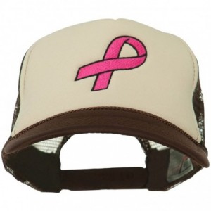 Baseball Caps Breast Cancer Logo Embroidered Foam Front Mesh Back Cap - Brown Tan - CW11LUGYAKP $24.09