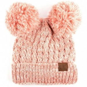 Skullies & Beanies Women Ribbed Knitted Double Pom Pom Beanie Hat - 2 Tone Blush Peach - C618YUS6HDQ $15.71