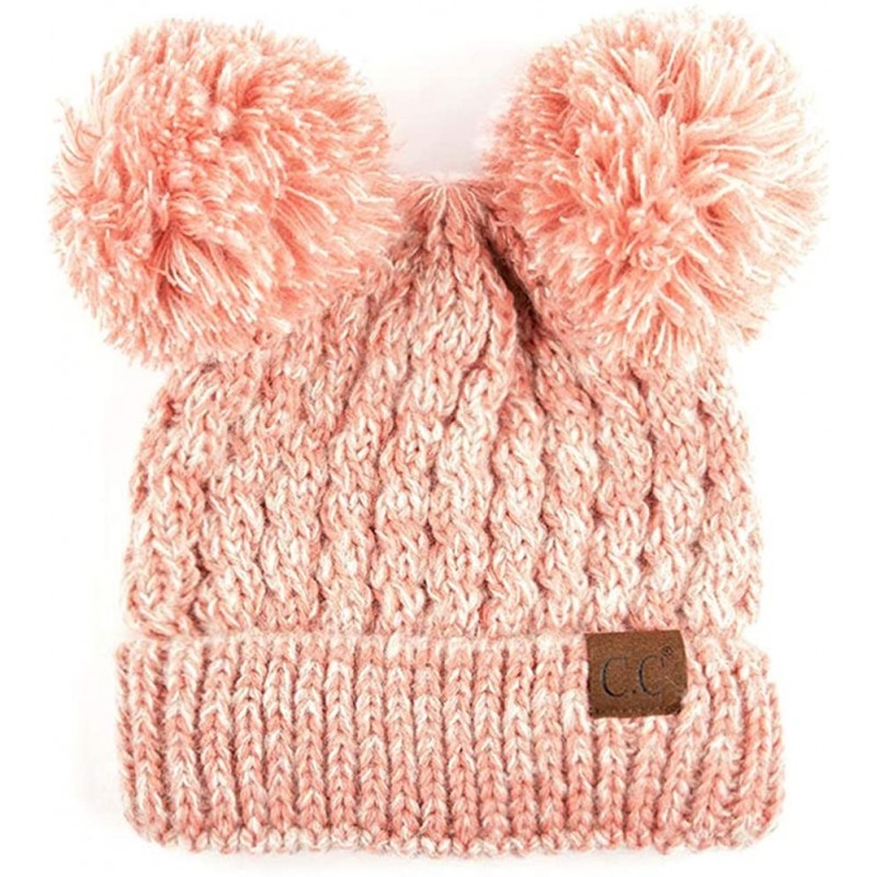 Skullies & Beanies Women Ribbed Knitted Double Pom Pom Beanie Hat - 2 Tone Blush Peach - C618YUS6HDQ $15.71