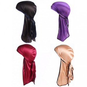 Skullies & Beanies Star Satin Silk Head Wrap Durag Long Tail Beanies Cap Stretchable Velvet Durag Straps Headwraps for Men Wo...