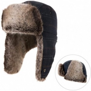 Bomber Hats Stylish Plaid Winter Wool Trapper Faux Fur Earflap Hunting Hat Ushanka Russian Cold Weather Thick Lined - C8192I6...