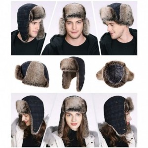 Bomber Hats Stylish Plaid Winter Wool Trapper Faux Fur Earflap Hunting Hat Ushanka Russian Cold Weather Thick Lined - C8192I6...