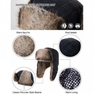 Bomber Hats Stylish Plaid Winter Wool Trapper Faux Fur Earflap Hunting Hat Ushanka Russian Cold Weather Thick Lined - C8192I6...