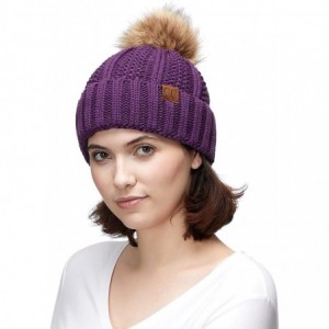 Skullies & Beanies Exclusives Fuzzy Lined Knit Fur Pom Beanie Hat (YJ-820) - Purple - CF18SLZ4GEG $34.21